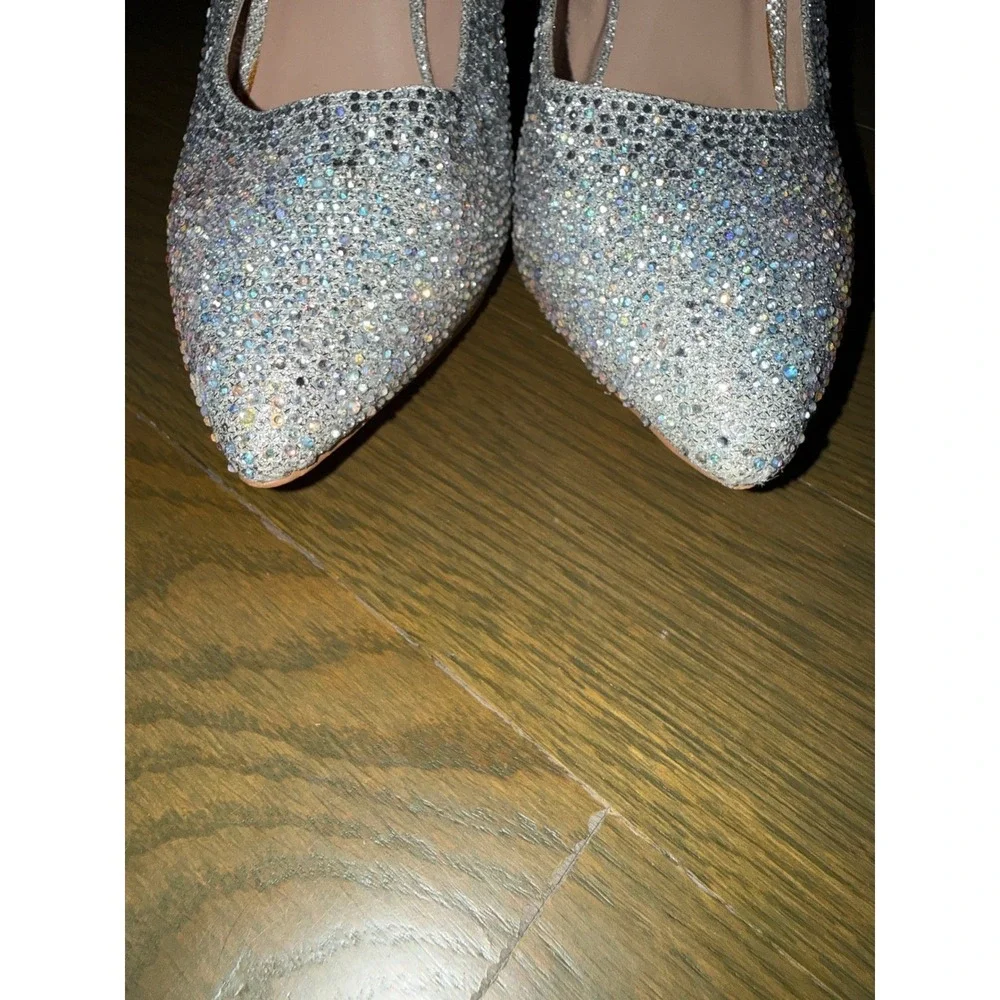 Lauren Lorraine Silver Rhinestone Pointed Toe Pumps Stiletto Heels Womens 8.5